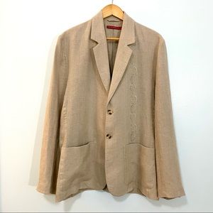Vintage Venissac 100% Linen Unstructured Blazer Embroidery